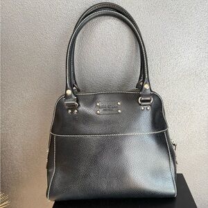 kate spade Black Leather Shoulder Bag with White Stitching